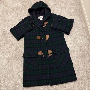 Rare 90s Vintage L.L.Bean Plaid Hooded Toggle Duffle Coat | Blackwatch Plaid | M